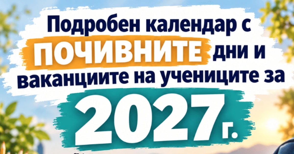Подробен календар с ПОЧИВНИТЕ дни и ваканциите на учениците за 2027 г. (+идеи за отпуска)