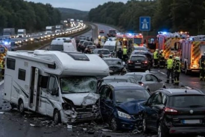 Кемпер се вряза в колона от автомобили в Германия. Най-малко 34 души са ранени, сред тях има и деца